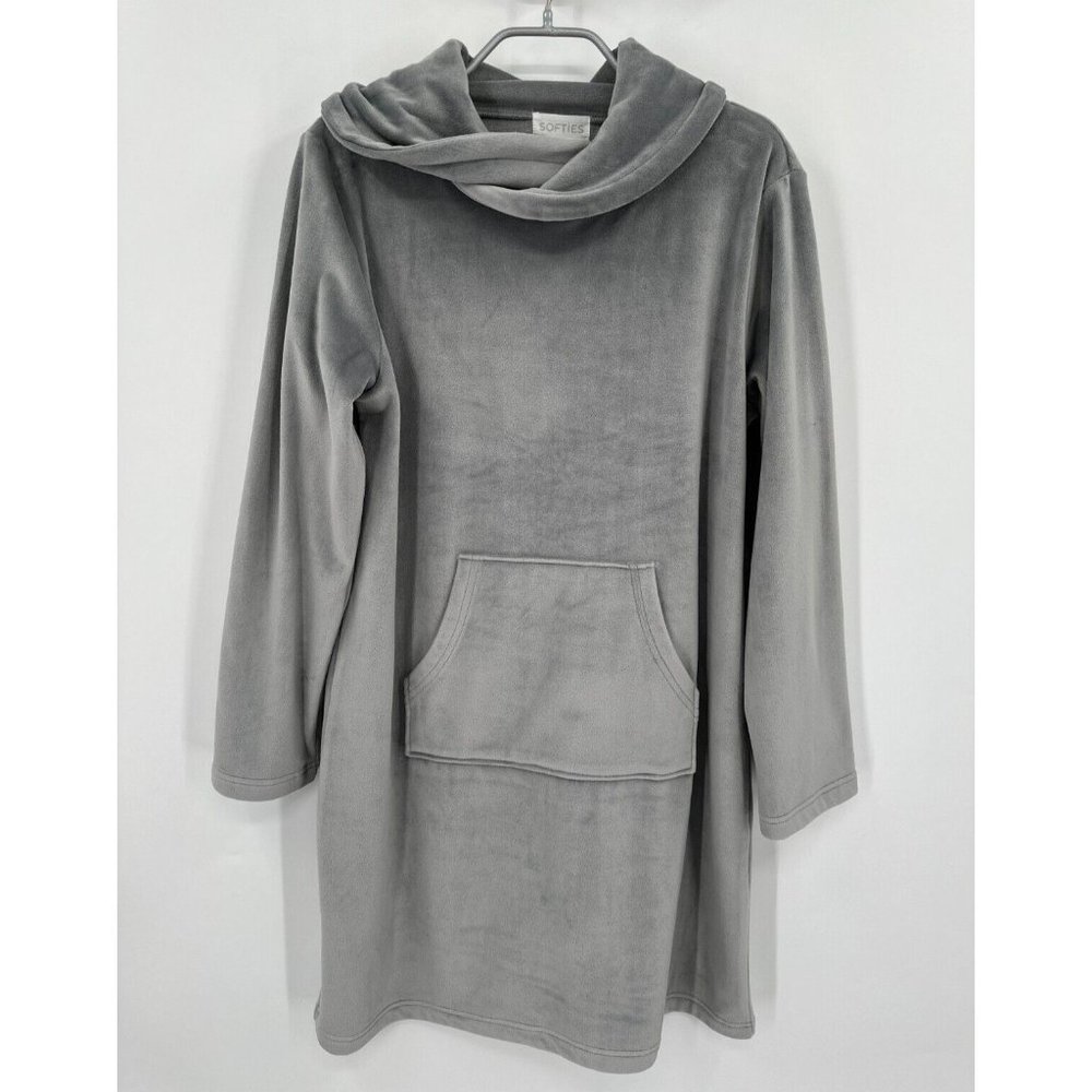 Softies Cowl Snuggle Lounger Sleep Dress sz S/M Gray Kangaroo Pocket NWT